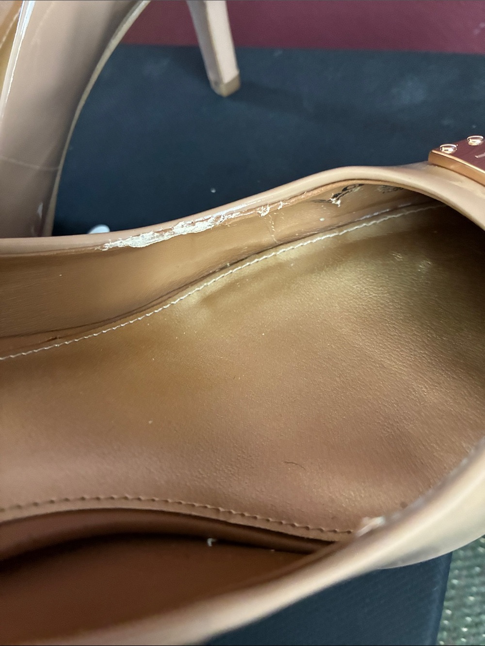 Coach Two-Tone Nude and Black Patent Pointed Toe Pumps - Picture 9 of 10